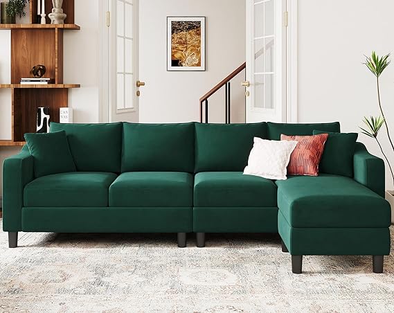 Velvet Convertible Sectional Sofa L Shaped Couch Reversible Sectional Sofa