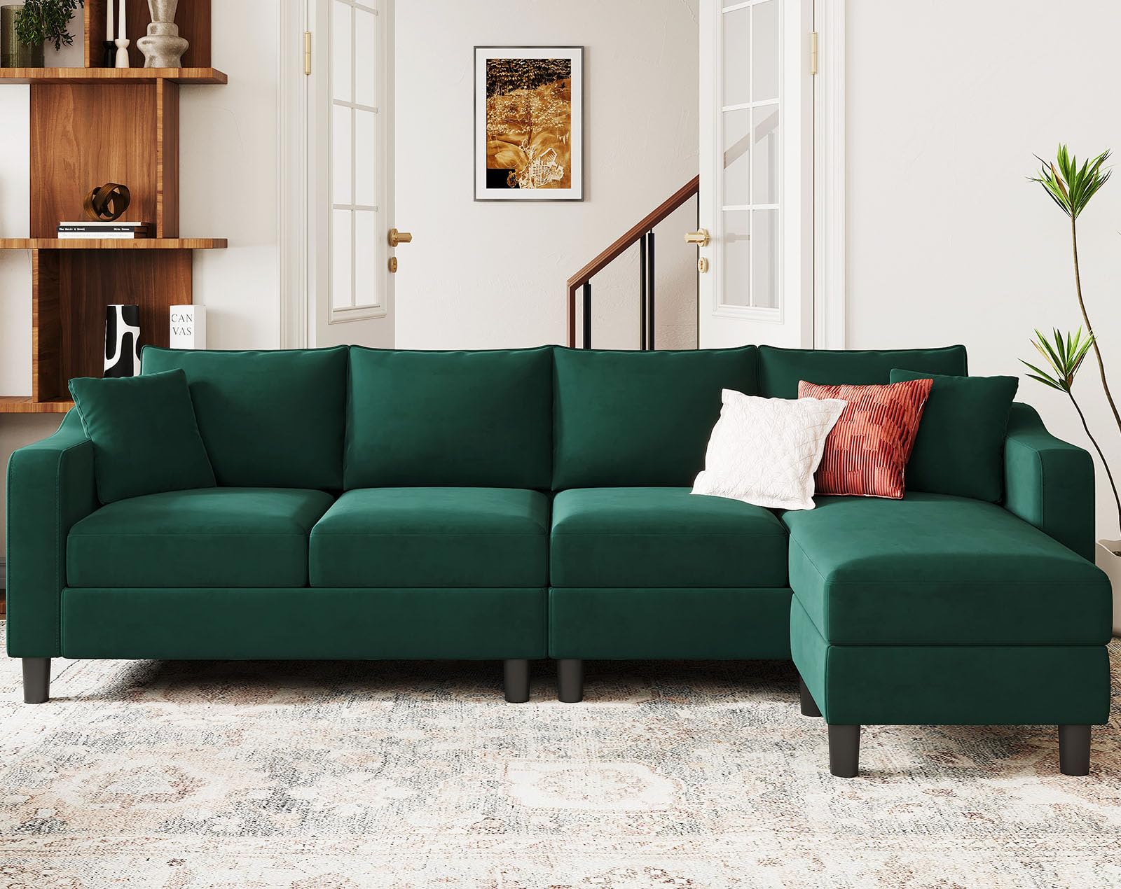 Velvet Convertible Sectional Sofa L Shaped Couch Reversible Sectional Sofa