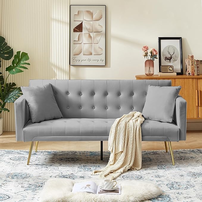 72" Modern Velvet Sofa Bed Futon,Convertible Folding Sleeper Bed Couches with 3 Adjustable Backrests