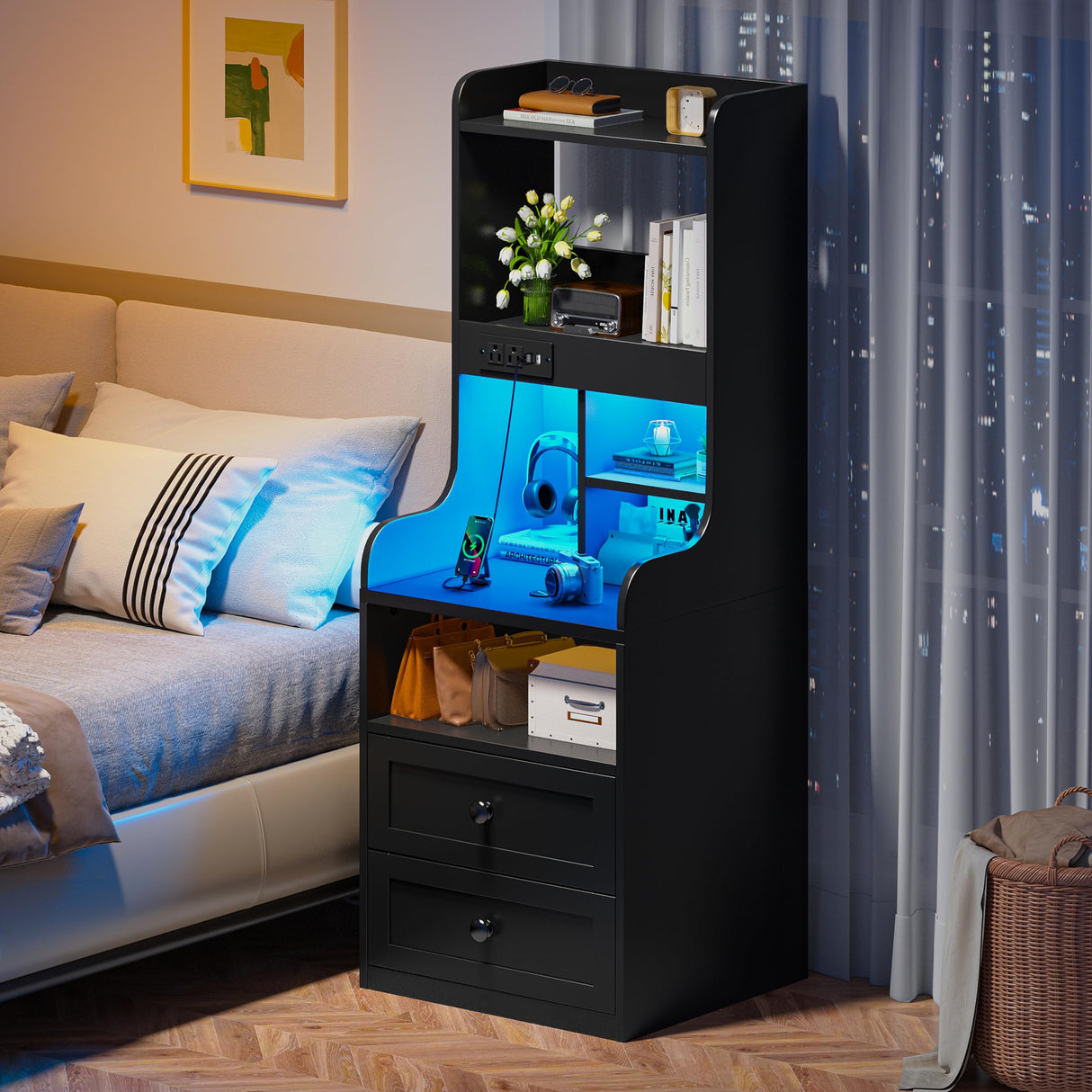 Nightstands Set of 2 with Charging Station