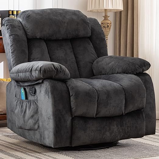 Massage Swivel Rocker Recliner Chair with Heat and Vibration, 360 Degree Swivel Manual