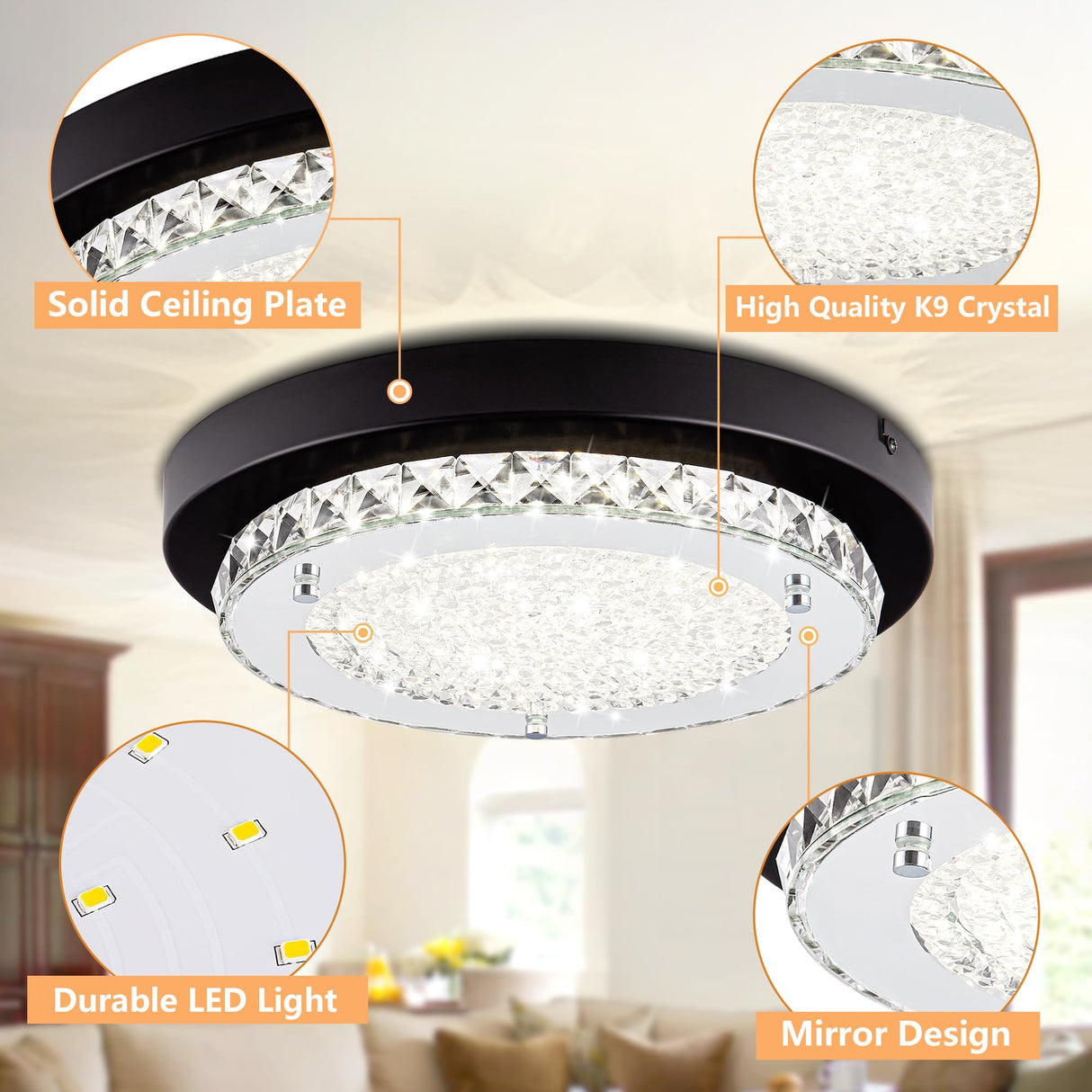 Light Fixture Crystal Flush Mount Ceiling Light Fixtures Dimmable Ceiling Light