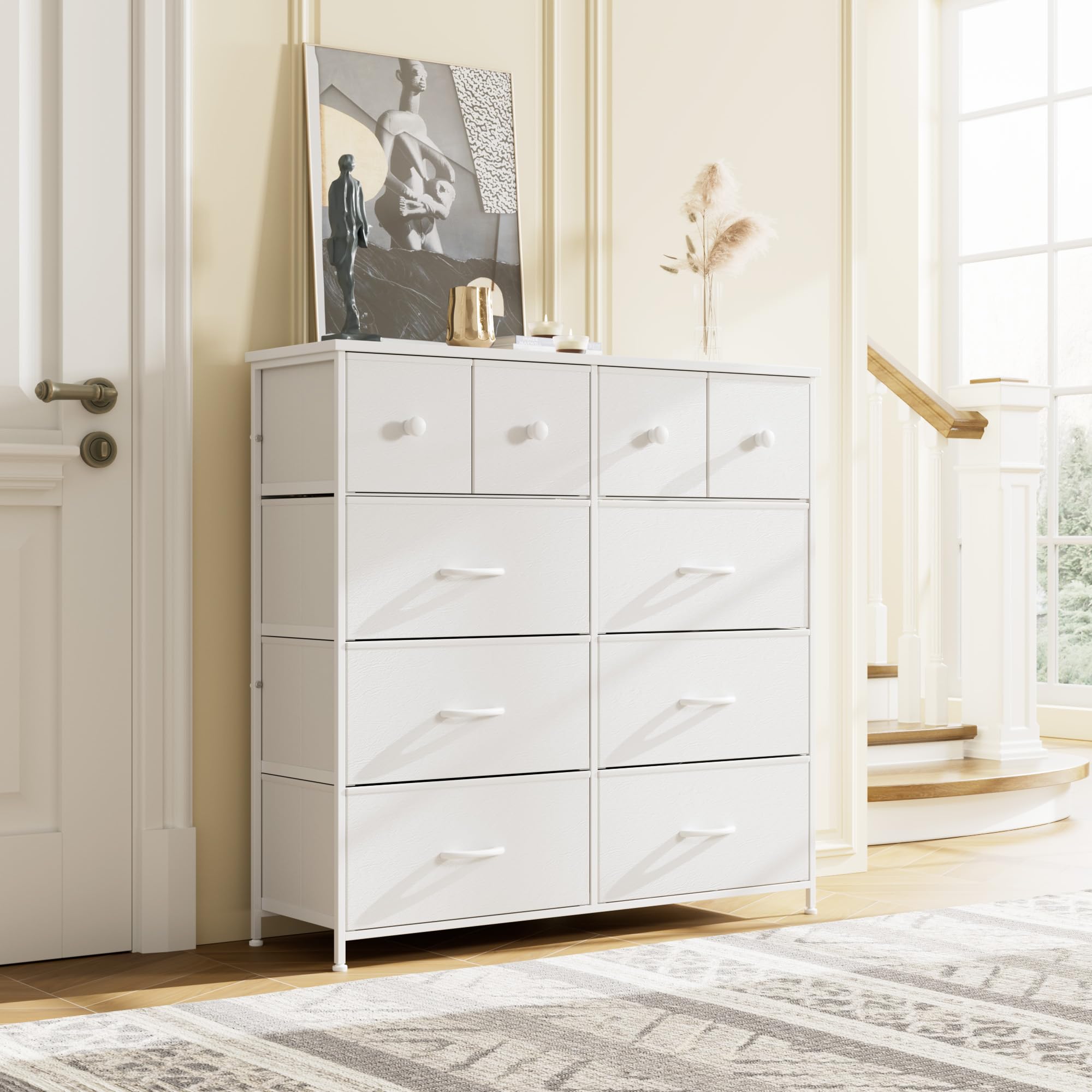 White Dresser, Dresser for Bedroom with 10 Drawers, Storage Drawer Organizer