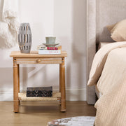 Table with Drawer for Living Room Couch Farmhouse End Table with Woven Rope Shelf