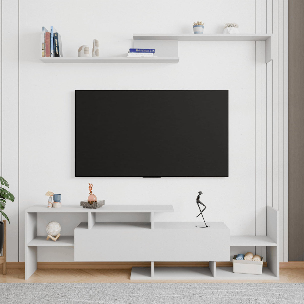Surrey Mid-Century Modern TV Stand with MDF Shelves and Bookcase for Living Room