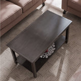 10058-GR Rustic Coffee Table with Shelf, Smoke Gray/Black Slate Stone