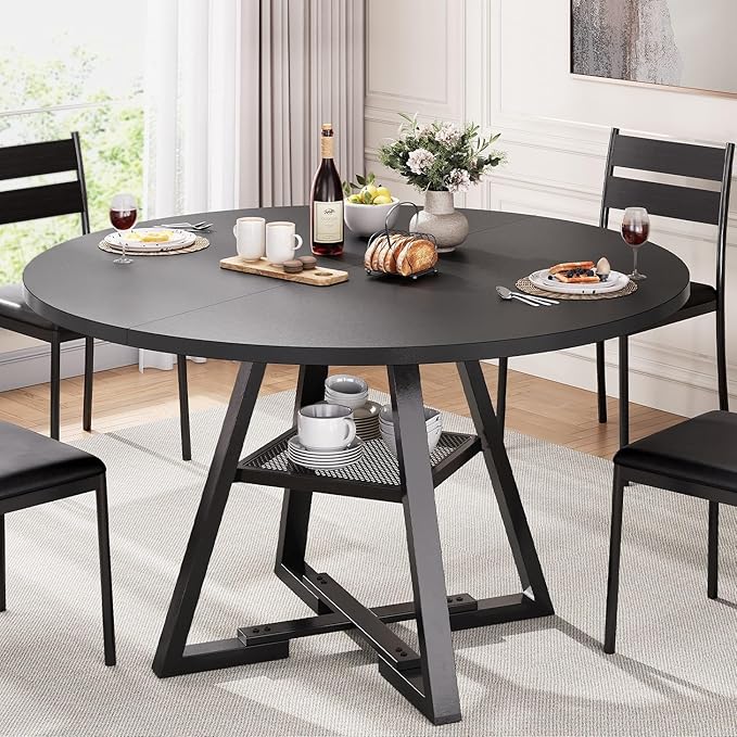 Round Dining Table for 4,Kitchen Dining Room Circle Dinner Pedestal Table,Space Saving