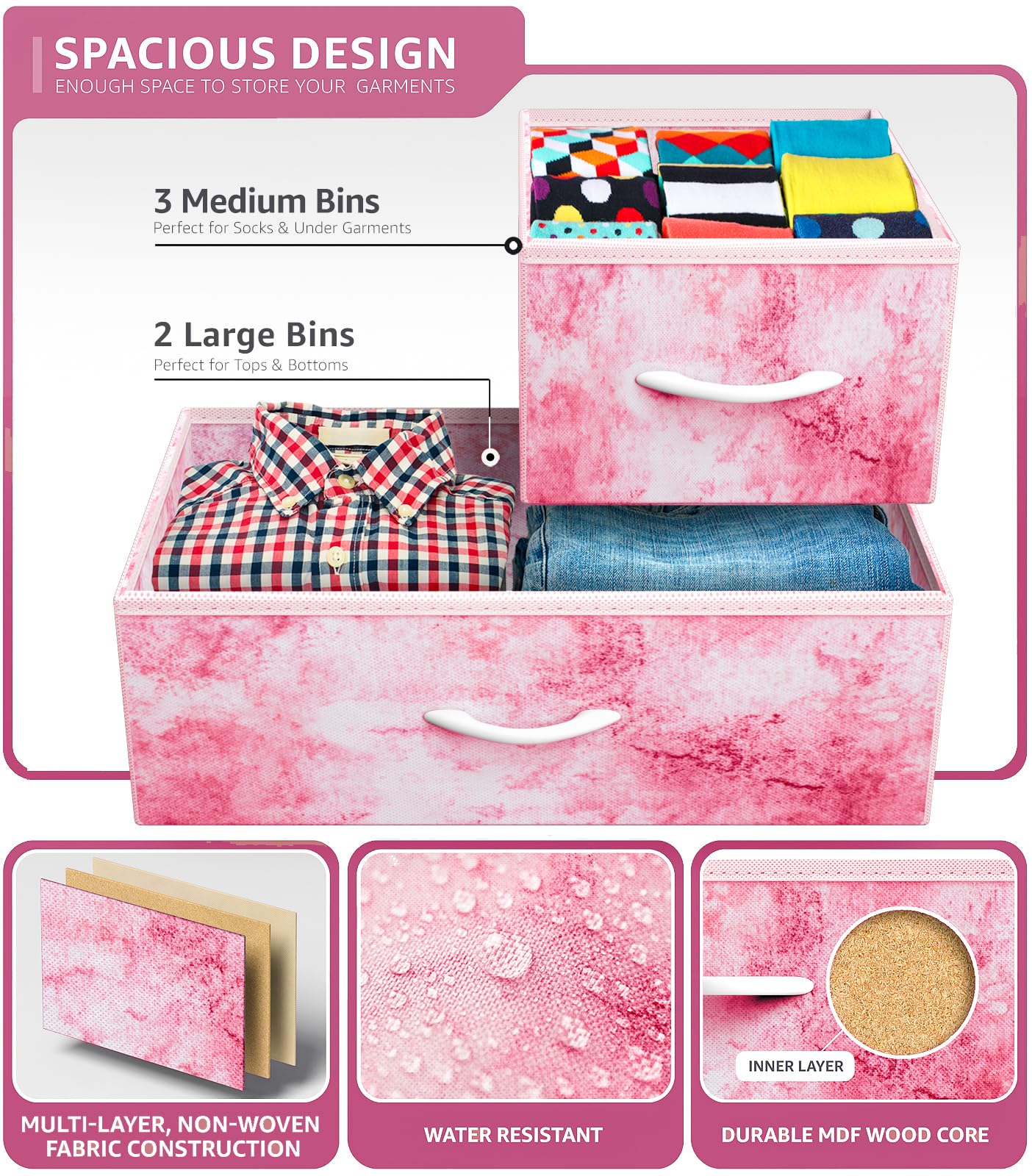 Kids Dresser with 5 Drawers - Storage Chest Organizer Unit with Steel Frame, Wood Top,