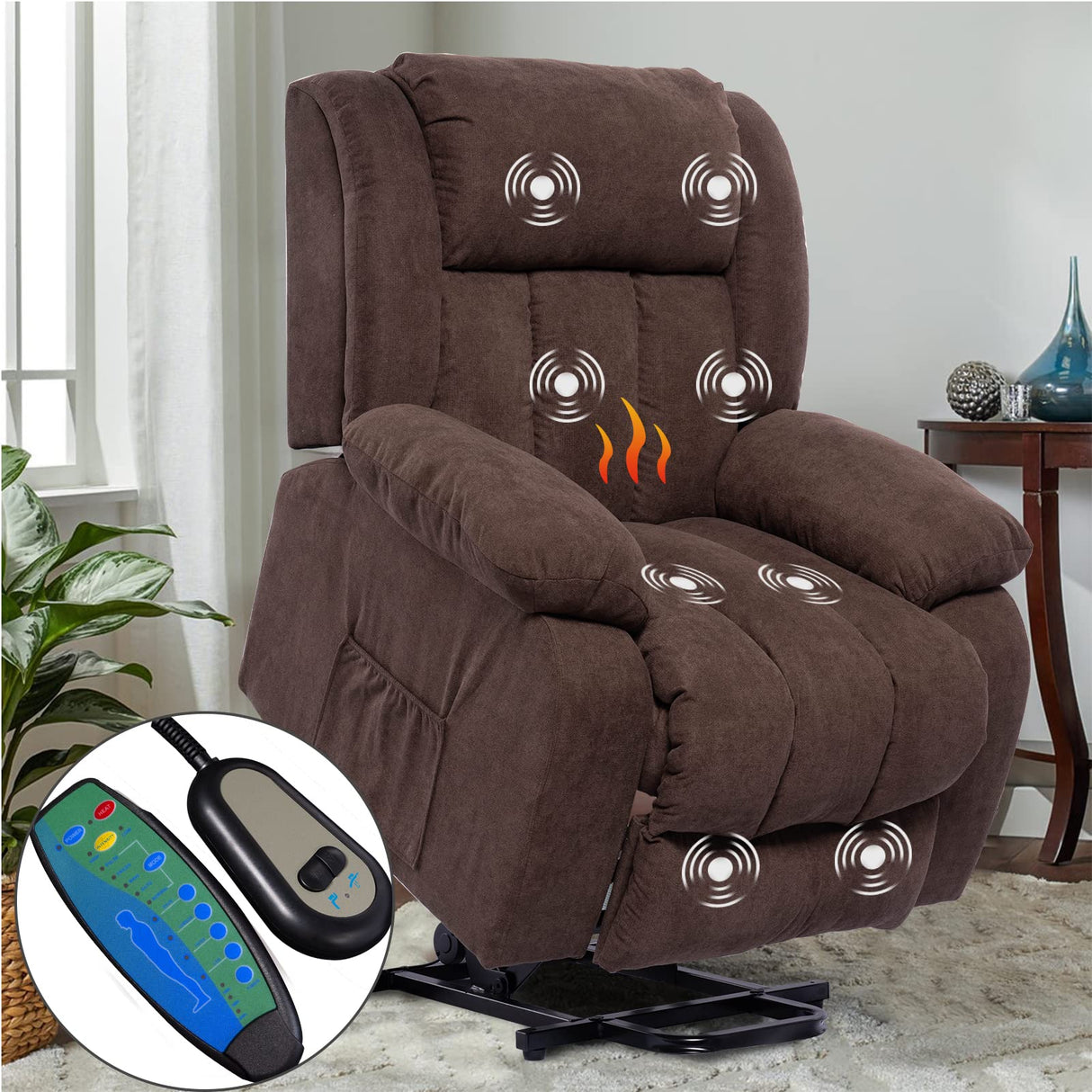 Power Lift Massage Recliner Chair for Elderly Heated fabric Recliner Ergonomic Lounge