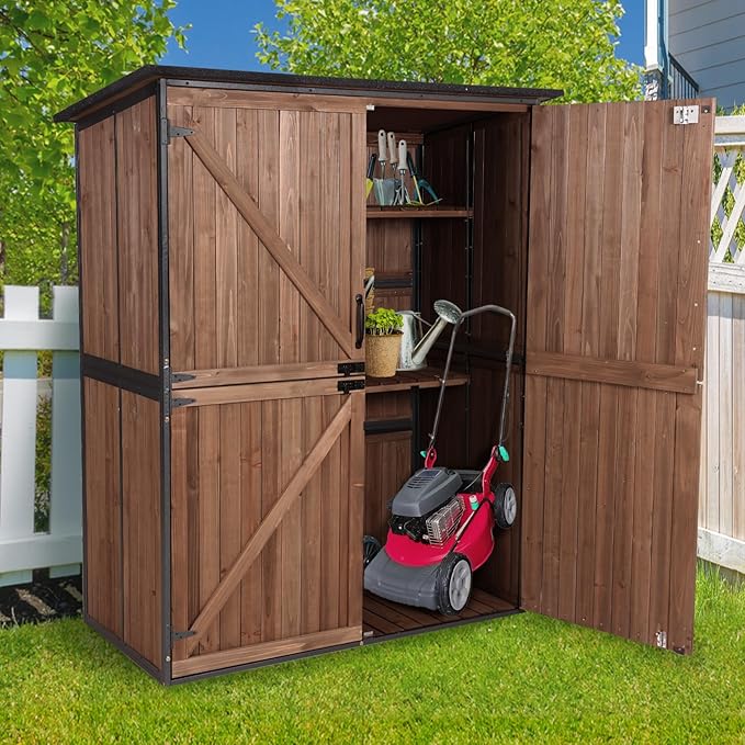 Storage Cabinet,Wooden Garden Shed with Metal Frame Structure and Adjustable Shelf
