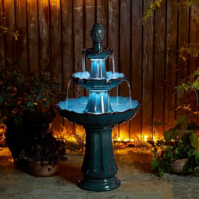 Water Fountain Outdoor Floor-Stand Fountain with LED Light & Pump Oversized 3 Tier