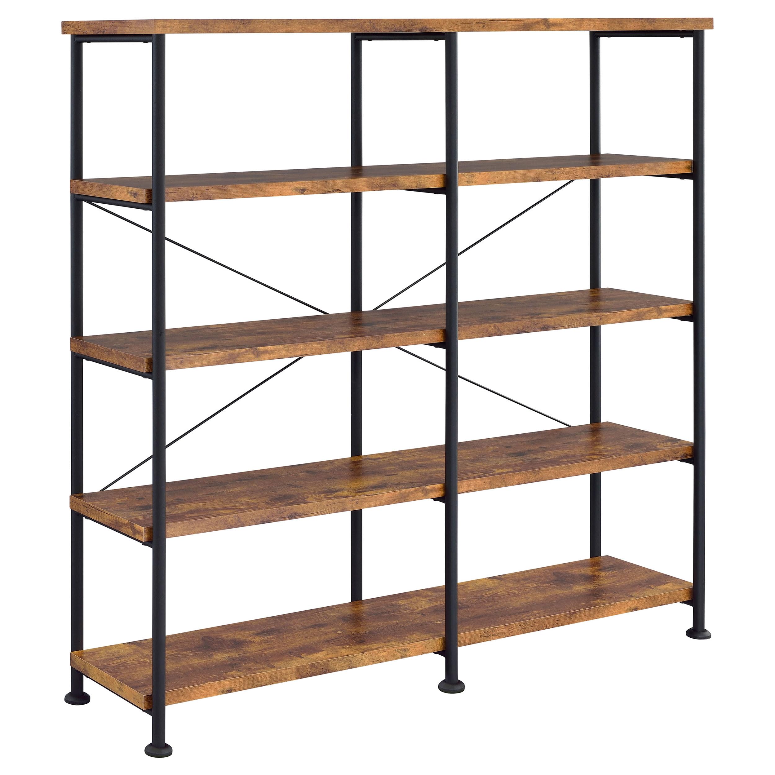 Analiese Rustic Industrial 4-Tier Double Bookcase Etagere Bookshelf Office Storage Book