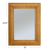 Rectangle Wood Framed Wall Mirror with Rattan Detail