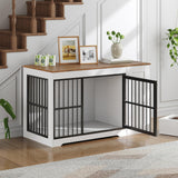 47.2" Dog Crate Furniture with Storage Shelf and Feeding Bowls