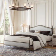 Queen Bed Frame with Headboard, Farmhouse Metal Platform Bed