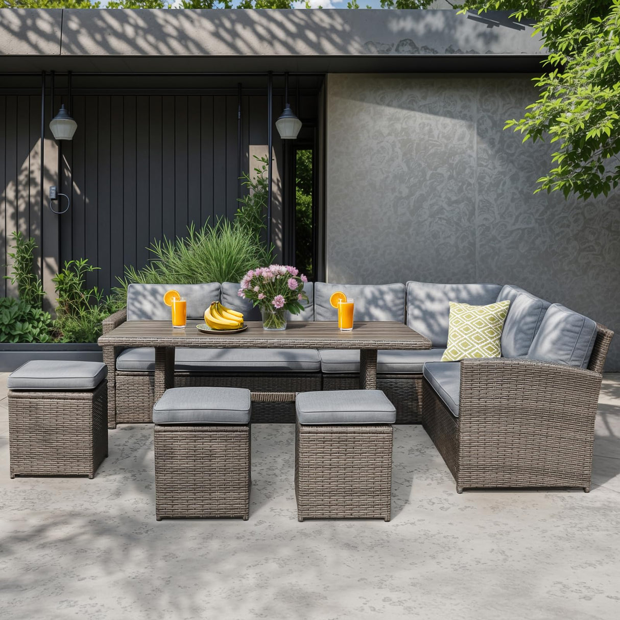 Outdoor Patio Furniture Set, 7 Piece Patio Dining Sofa Set