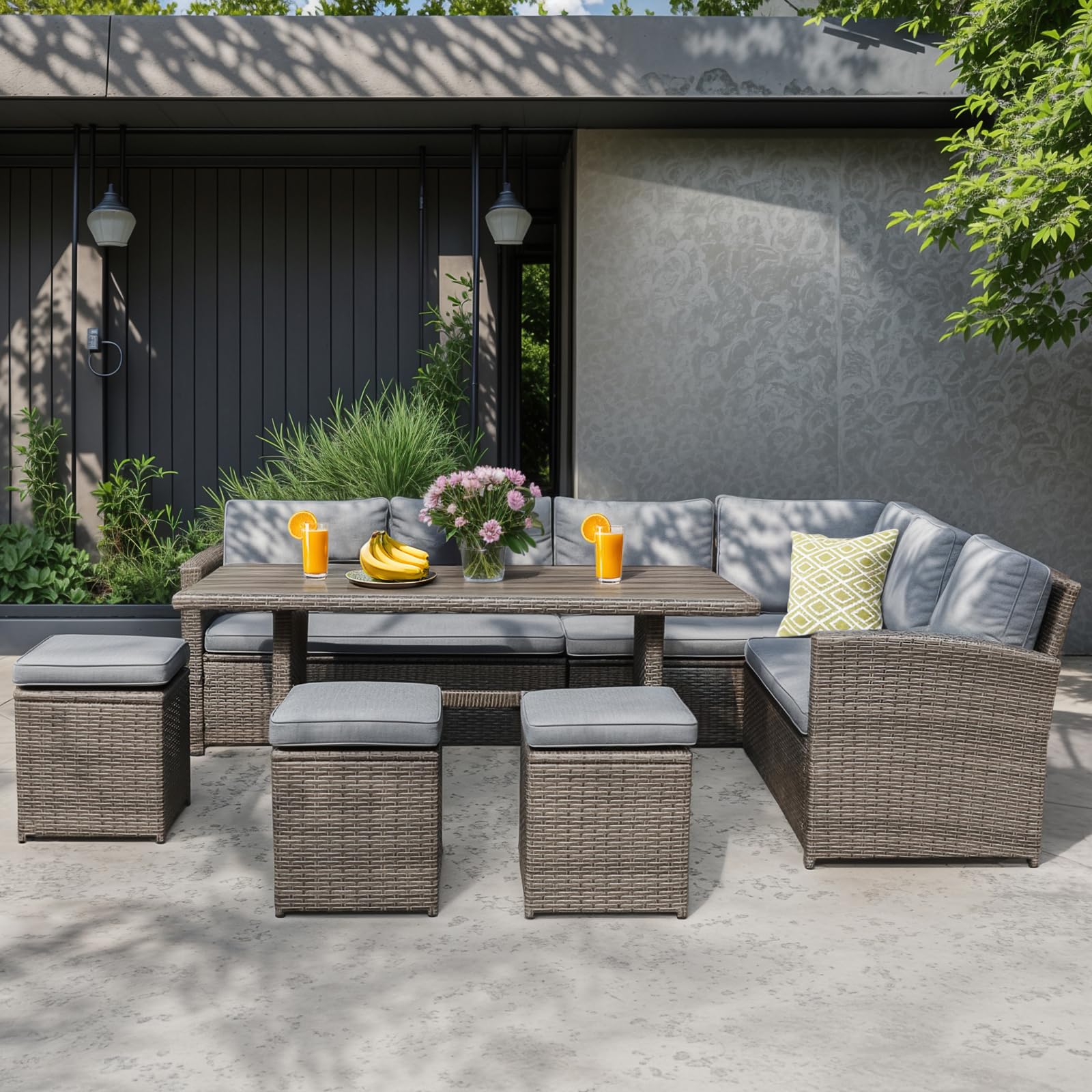 Outdoor Patio Furniture Set, 7 Piece Patio Dining Sofa Set