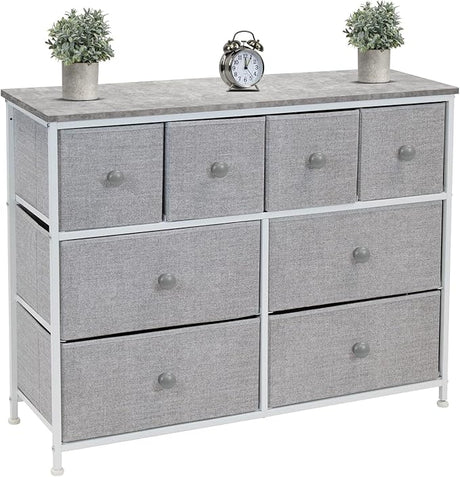 Dresser with 8 Faux Wood Drawers - Chest Organizer Unit with Steel Frame Wood Top