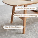 2-Tier Solid Oak Wood Coffee Table - Practical Center Table with Double Storage