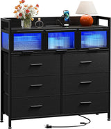 Dresser & Chest of Drawers with LED Lights, Power Outlets & Acrylic Window - Modern