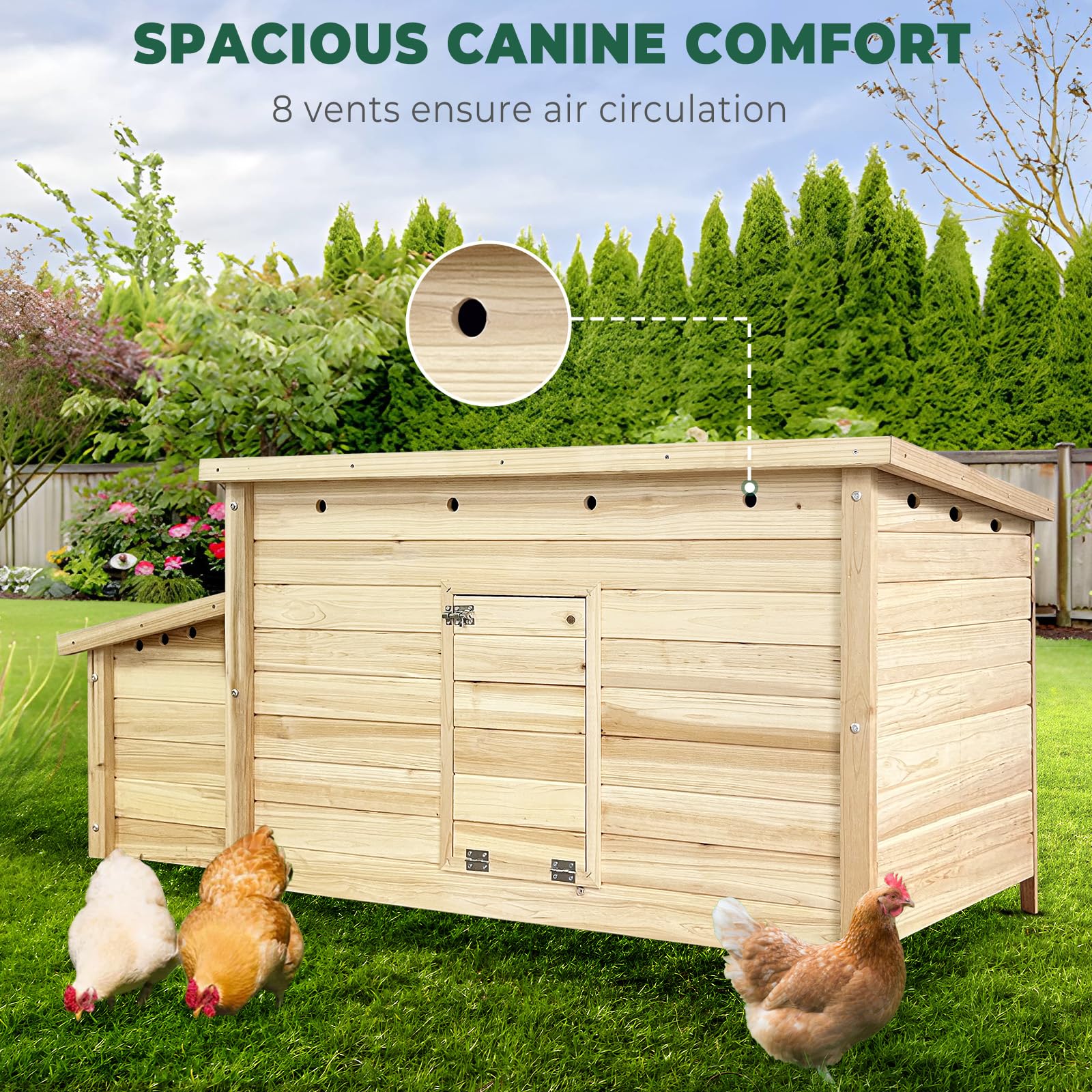 57.6'' Wooden Chicken Coop Hen House with 2 Nesting Box, Poultry Cage Rabbit Hutch