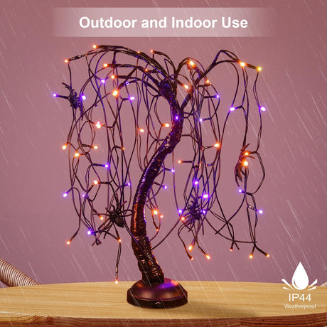 24Inch Halloween Lighted Willow Tree Bonsai Light 80 Orange and Purple LED Lights