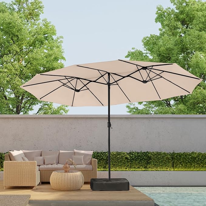 15ft Large Patio Umbrella, Outdoor Double-Sided Market Umbrella with Crank Handle,