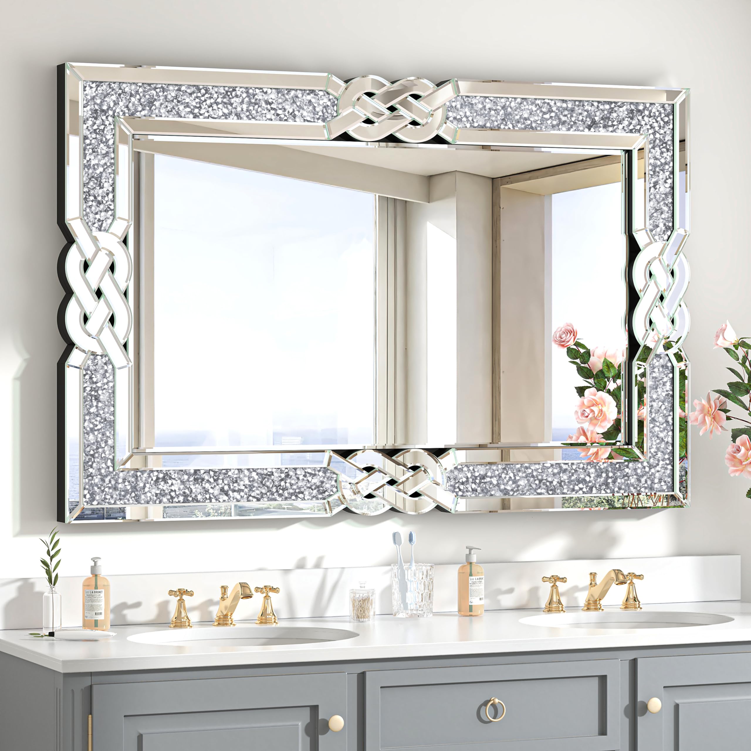 Crystal Crush Diamond Wall Mirror  Rectangle Silver Mirrors