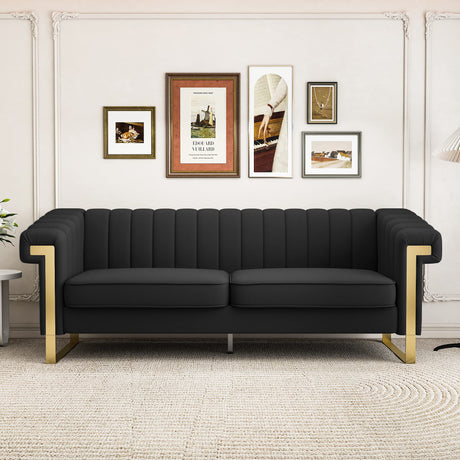 83'' Faux Leather Couch 3 Seater Sofa with Gold Metal Legs Comfy