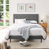 Twin Bed Frame with Adjustable Height Headboard,Tufted Upholstered Platform Bed