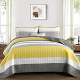 Striped King Size Quilt Set,Lightweight Grey Bedspreads Boho King Quilt