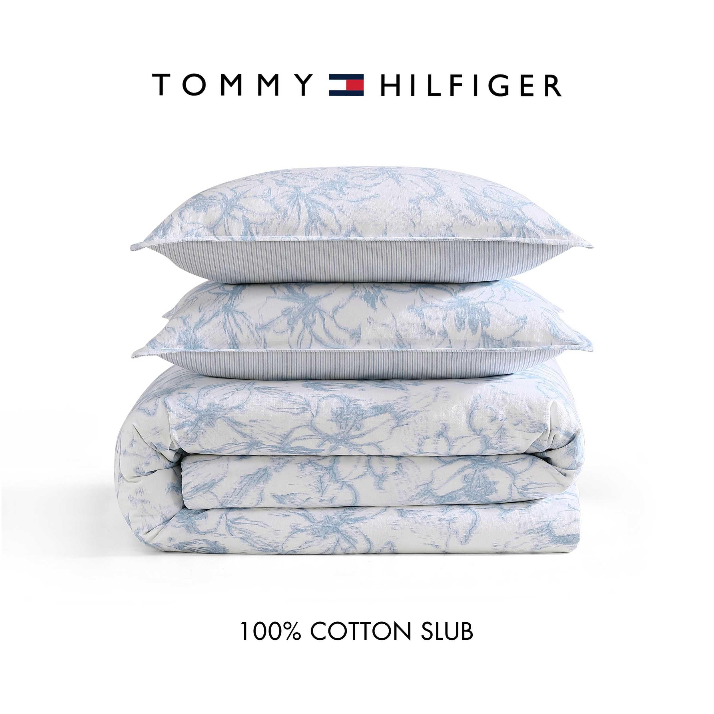 Ethereal Floral Blue Comforter Set - Soft Cotton Slub Bedding with Shams, Full/Queen