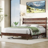 Solid Wood Bed Frame with Ergonomic Headboard, Full Size Mid Century Wooden