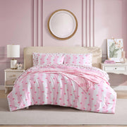 Twin Comforter Set with Matching Sham & Reversible Plush Throw - Bow Stripe Pink