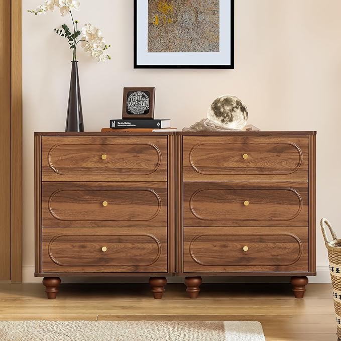 Dresser for Bedroom Set of 2, Mid Century Modern Chest of Drawers