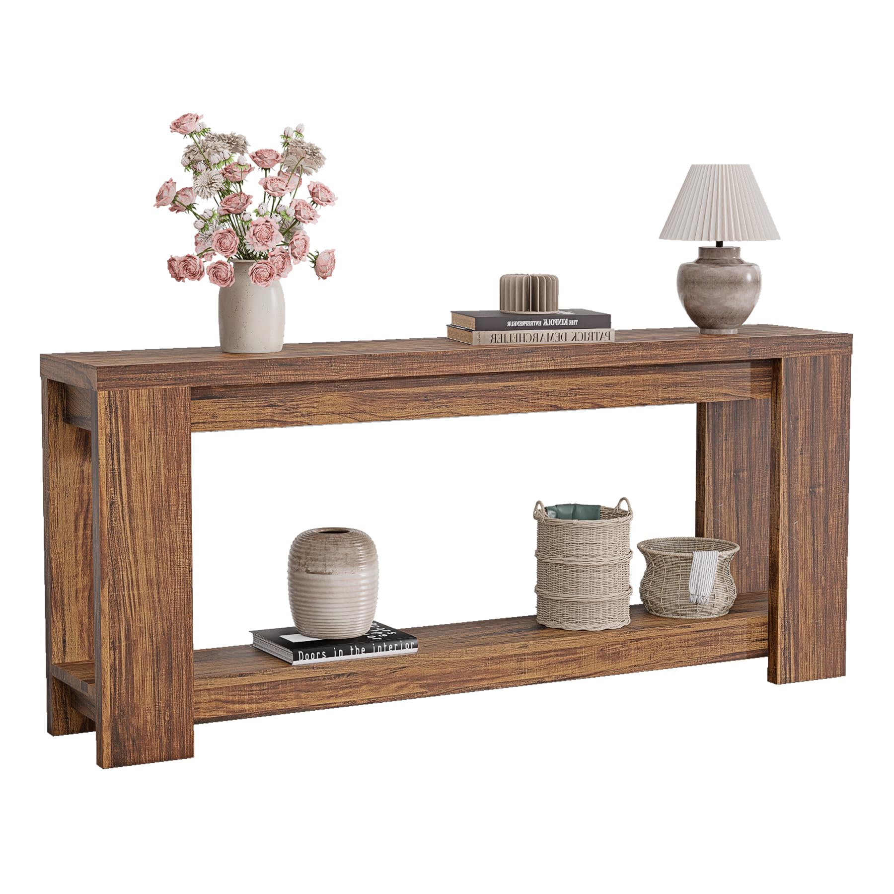 70.9" Farmhouse Console Table with Storage Shelf - Rustic Brown