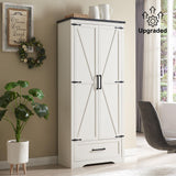 Wide Wardrobe Closet, White Armoire Wardrobe with Hanging Rod