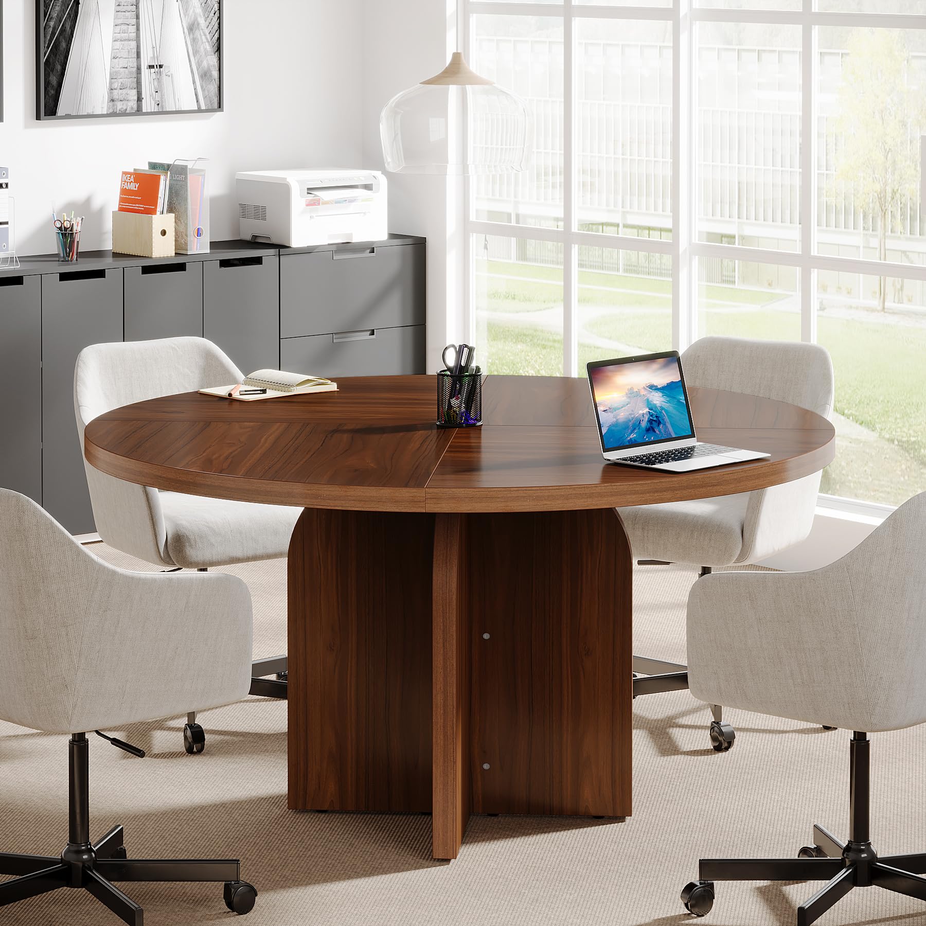Round Conference Table, 47.24 L x 47.24 W x 29.52 H Inches Small Meeting Table