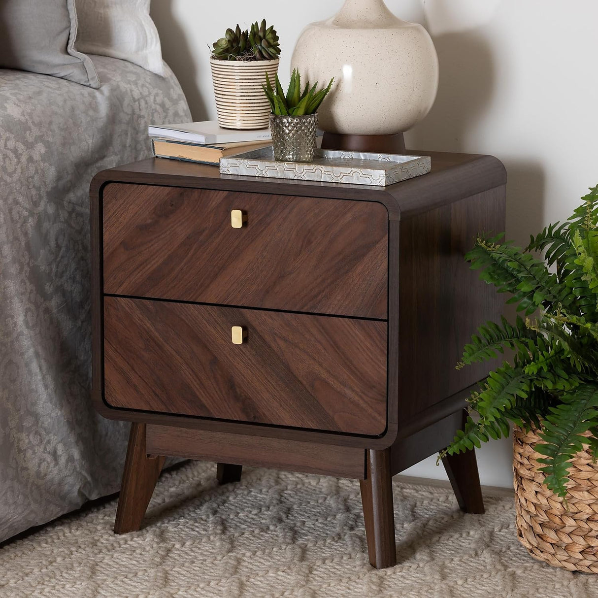 Markell Walnut Brown Finished Wood 2-Drawer Nightstand