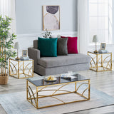 Accent Glass End Table Gold- Set of 1 Modern Square 21.45" Small Coffee Table Tempered