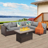 7 Pcs Outdoor Sectional Patio Couch 60000 BTU Wicker Propane Fire Pit Table Outdoor