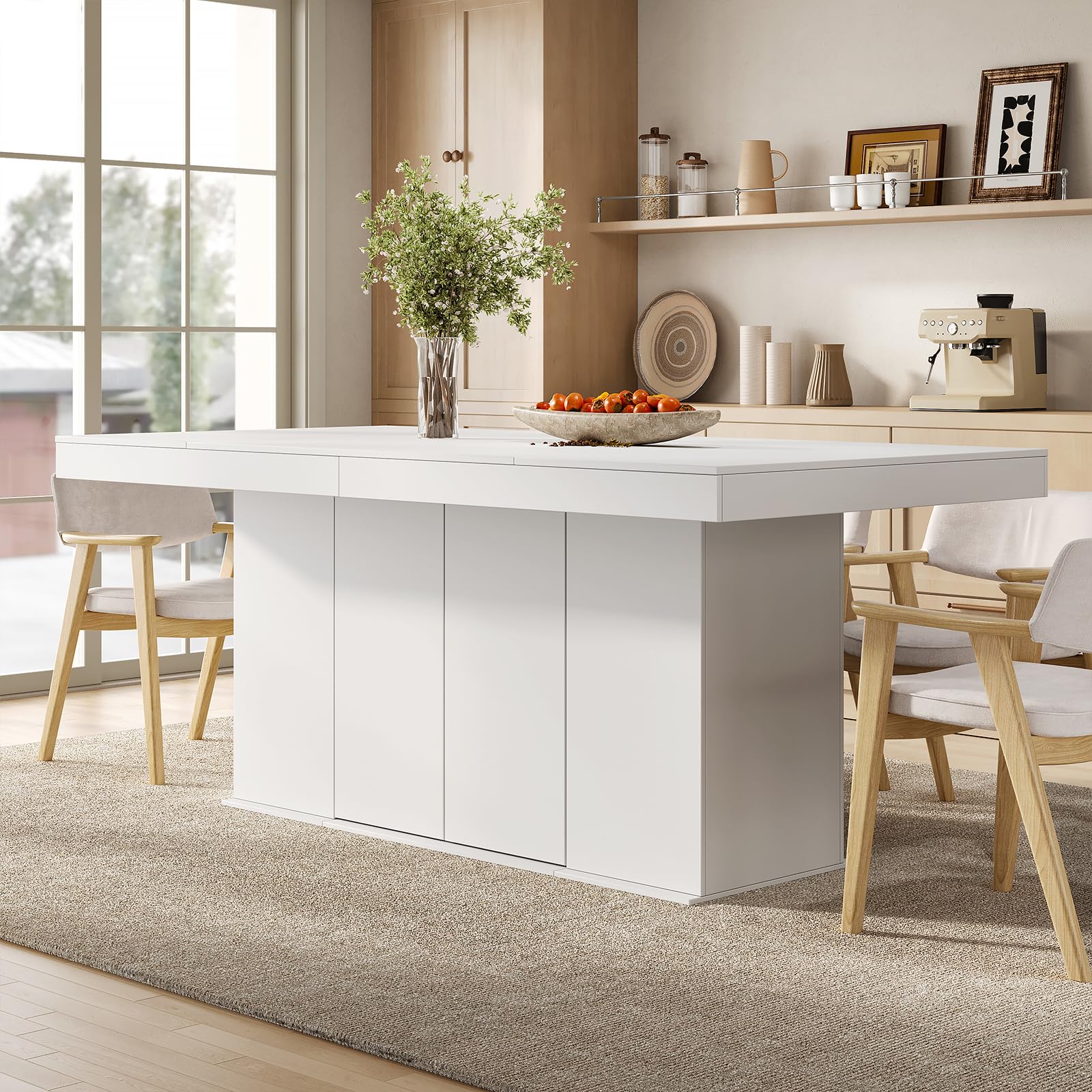 78" Counter Height Dining Table for 6-8 People with Storage Cabinet