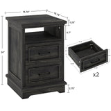 Farmhouse Nightstand with Storage Drawers and Open Shelf, Small End Tables Living