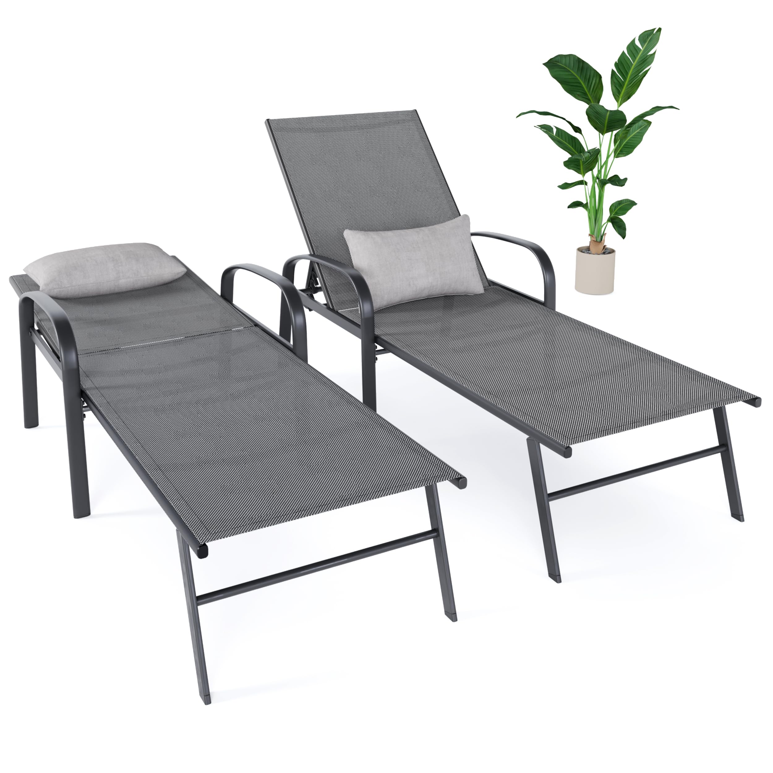 Outdoor Chaise Lounge Chairs Set of 2 Adjustable Pool Lounge Chair