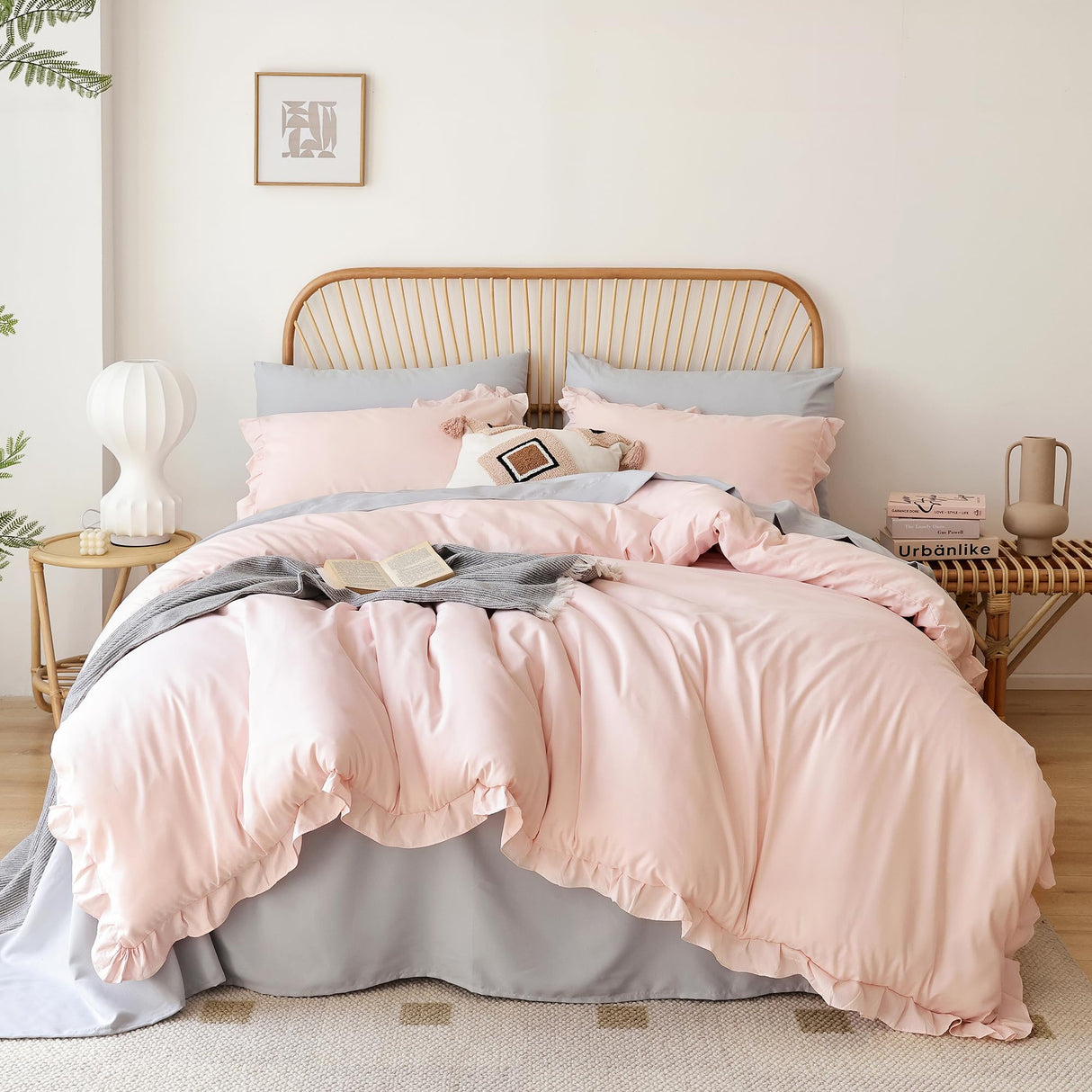 California King Comforter Set Beige Ruffle Comforter 3PCS Soft Fluffy Boho Comforter