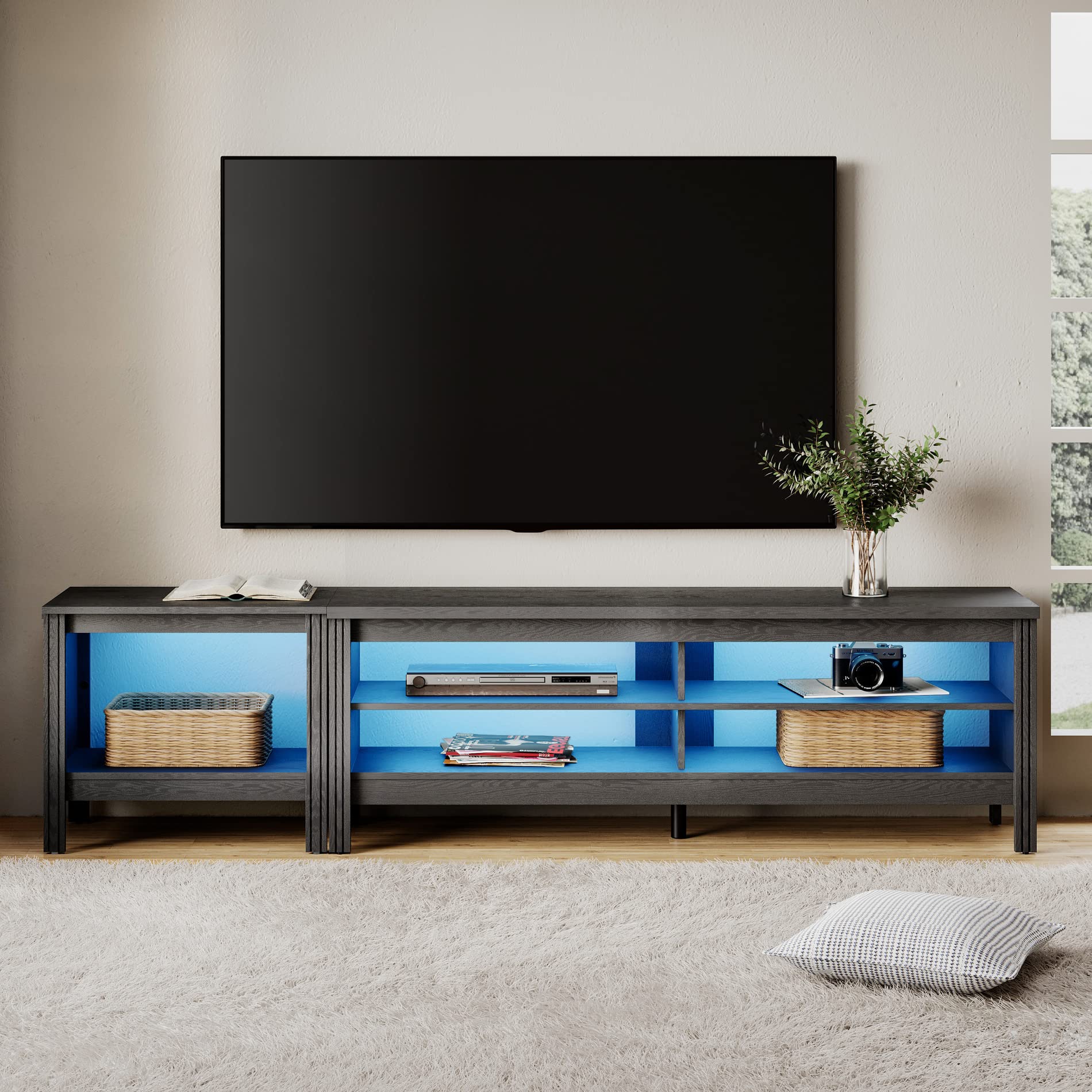 LED TV Stand for 85 Inch TVs - Black Entertainment Center with Storage