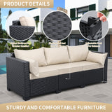 3-Seat Outdoor Rattan Sofa Patio Couch Black PE Wicker Loveseat Seating Furniture