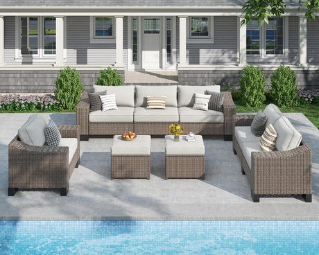 5 Pieces Outdoor Patio Furniture Sets, Rattan Conversation Sectional Set with Ottman