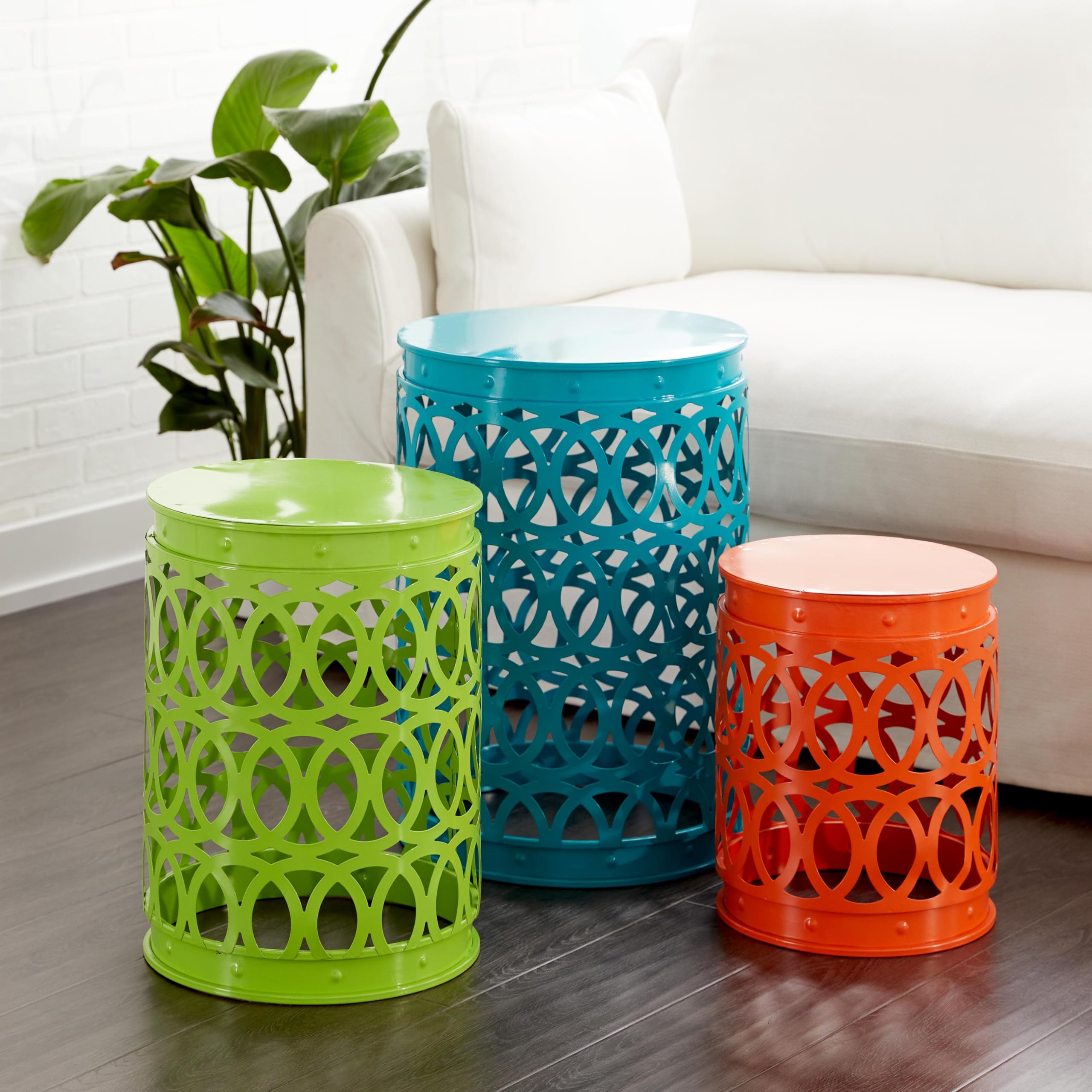 Deco 79 Metal Accent Indoor Outdoor Nesting End Carved Trellis Design, Set of 3 Side Table 22", 18", 15"H, Multi Colored - Bircata