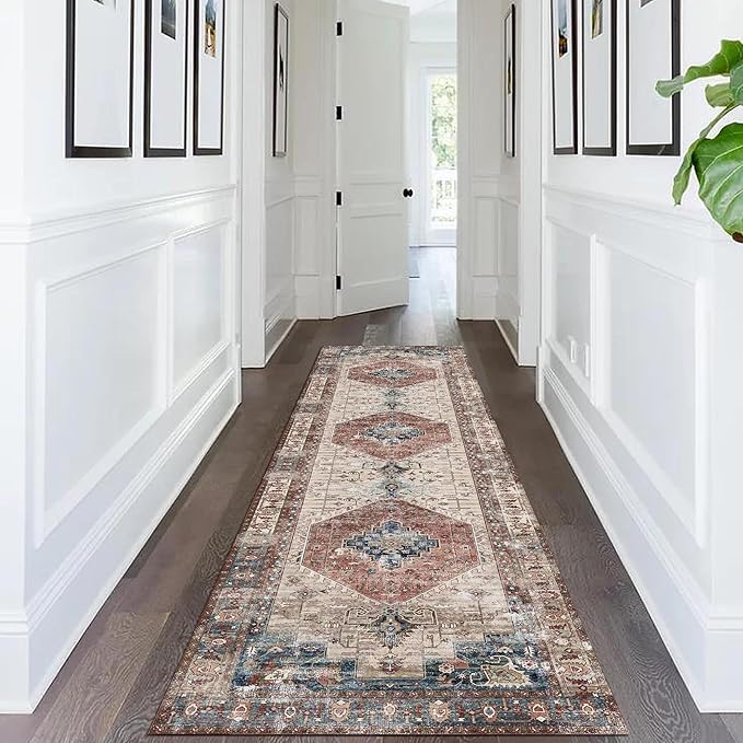 6x9 Area Rugs, Stain Resistant Washable Rug for Living Room, Vintage Inspired Rug